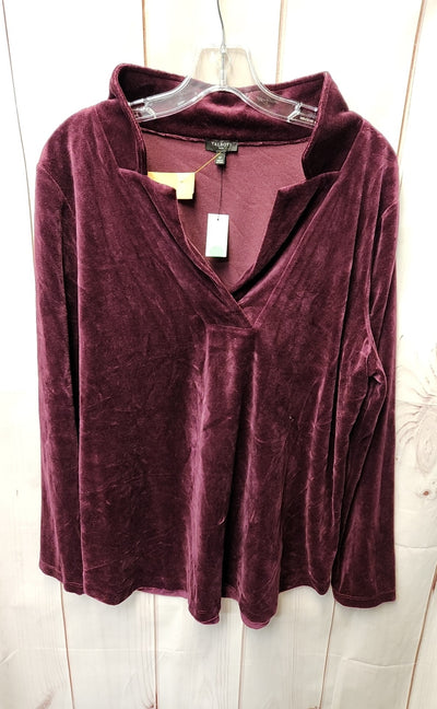 NWT Talbots Women's Size 1X Purple Velour Long Sleeve Top