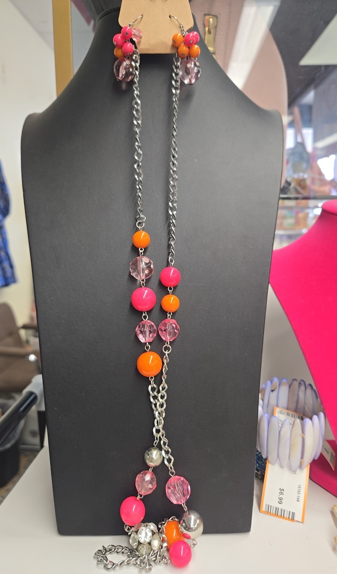 Pink Beaded Necklace & Earrings Jewelry Set
