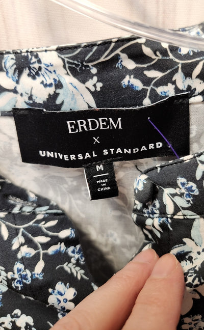 Erdem X Universal Standard Women's Size M Navy Floral Long Sleeve Top Button up