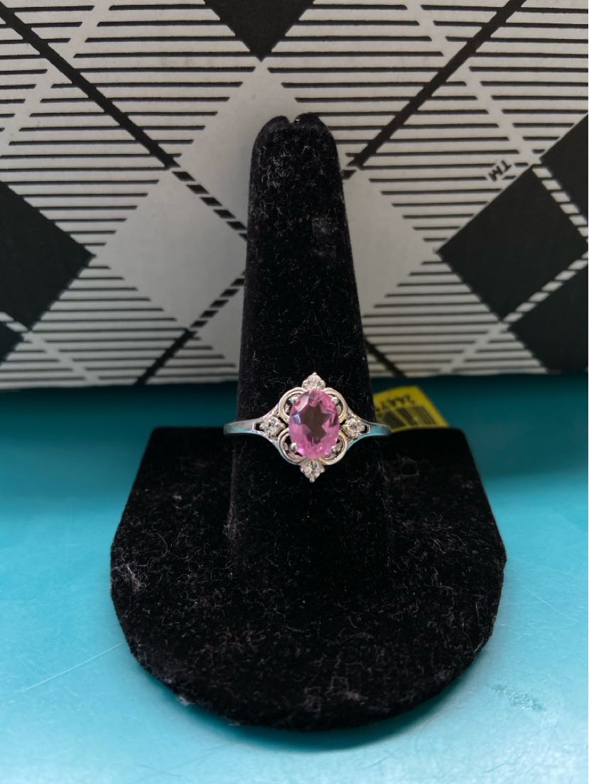 .925 Sterling Silver Size 10 Pink Stone Ring