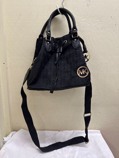 Michael Kors Signature Logo Black Drawstring Canvas Purse Bag