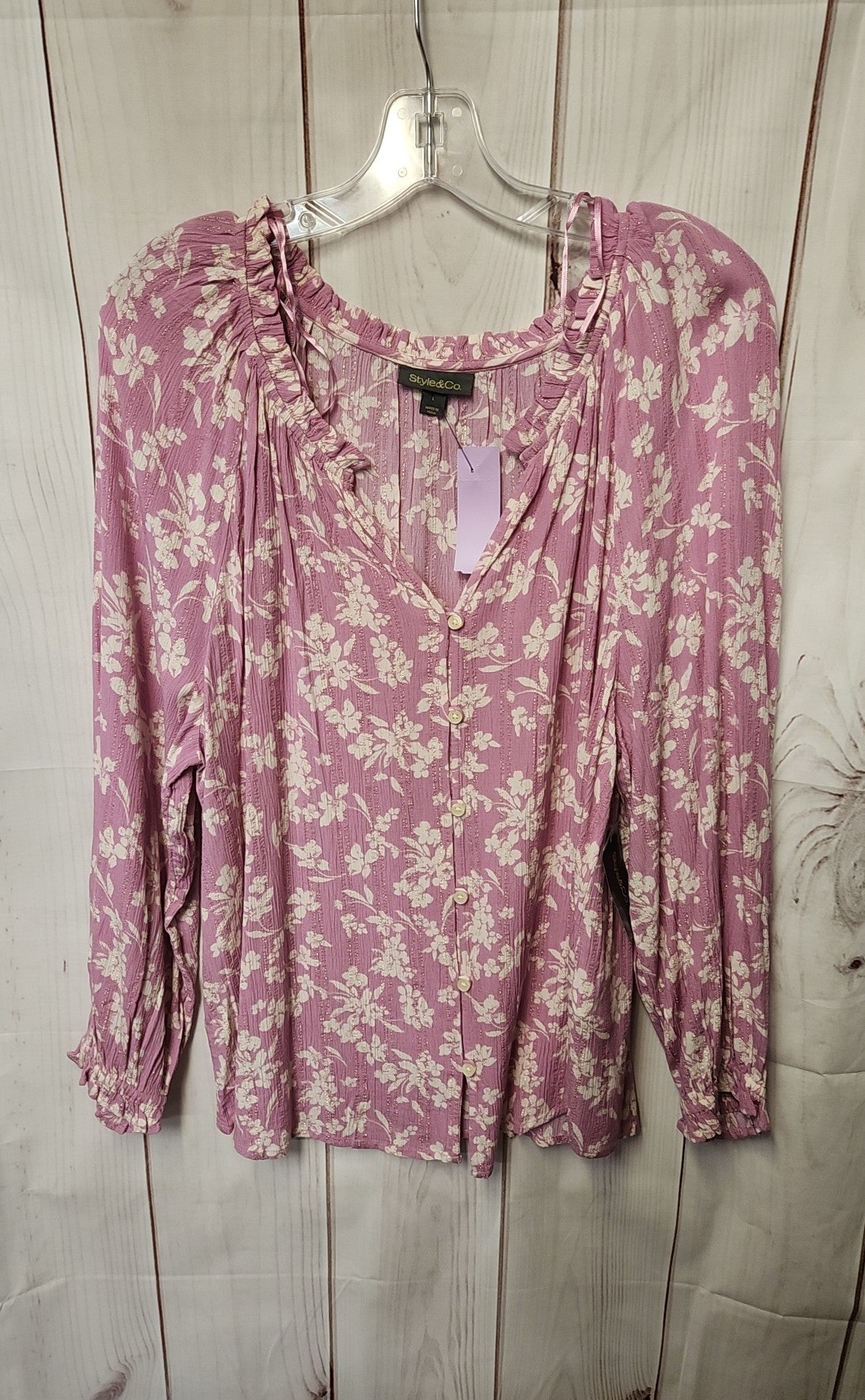 NWT Style & Co Women's Size L Pink Floral Long Sleeve Top