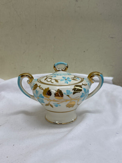 VTG Myott England M190FL Luster Ware Hand Painted White Floral Jar w/ Lid