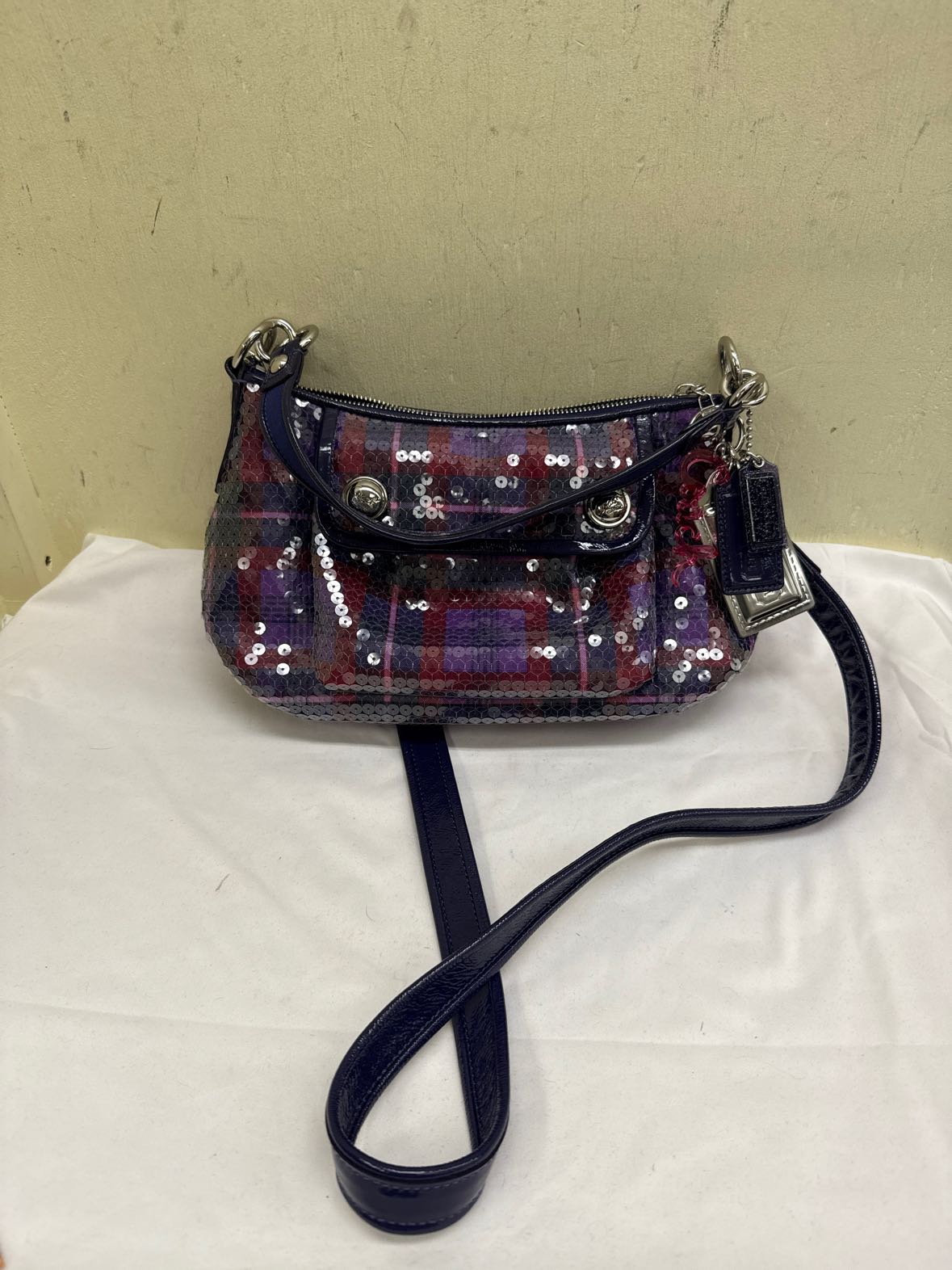 Coach 16048 Poppy Sequin Tartan Shoulder/Crossbody Purse Bag