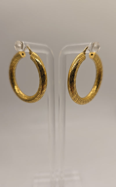 18K Yellow Gold Hoops Earrings 750 Approx 1" - 4.23 grams - Diamond Cut