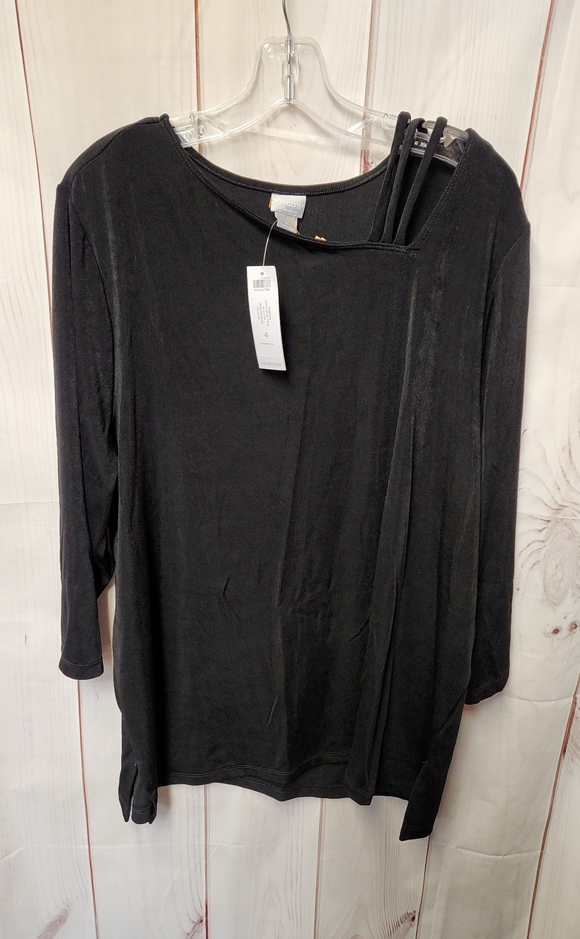 NWT Chico's Travelers Women's Size 4 = US 18/20 Black 3/4 Sleeve Top