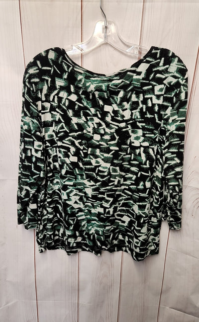 Chico's Women's Size 3 = US XL Black & Green 3/4 Sleeve Top