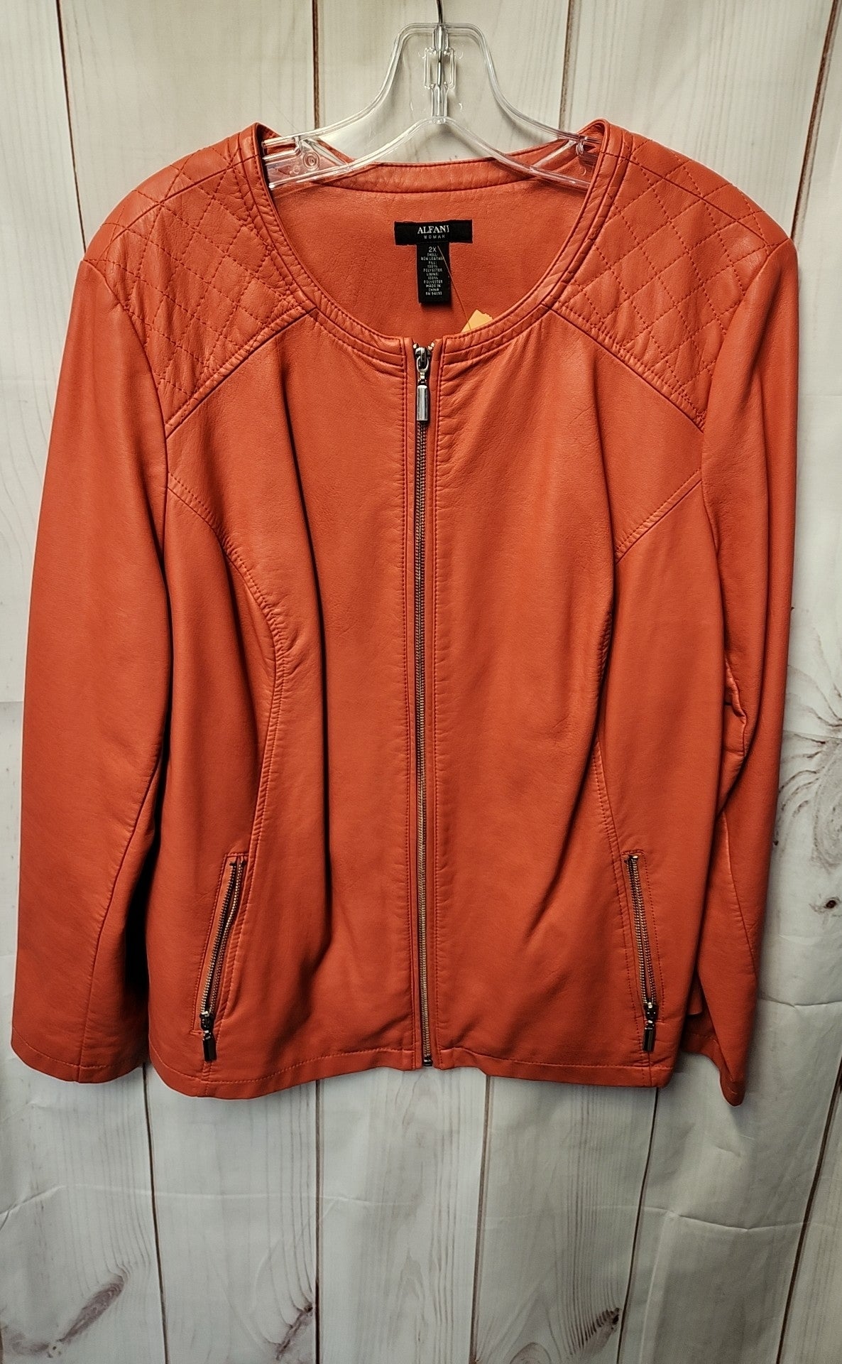 Alfani Women's Size 2X Coral Faux Leather Jacket