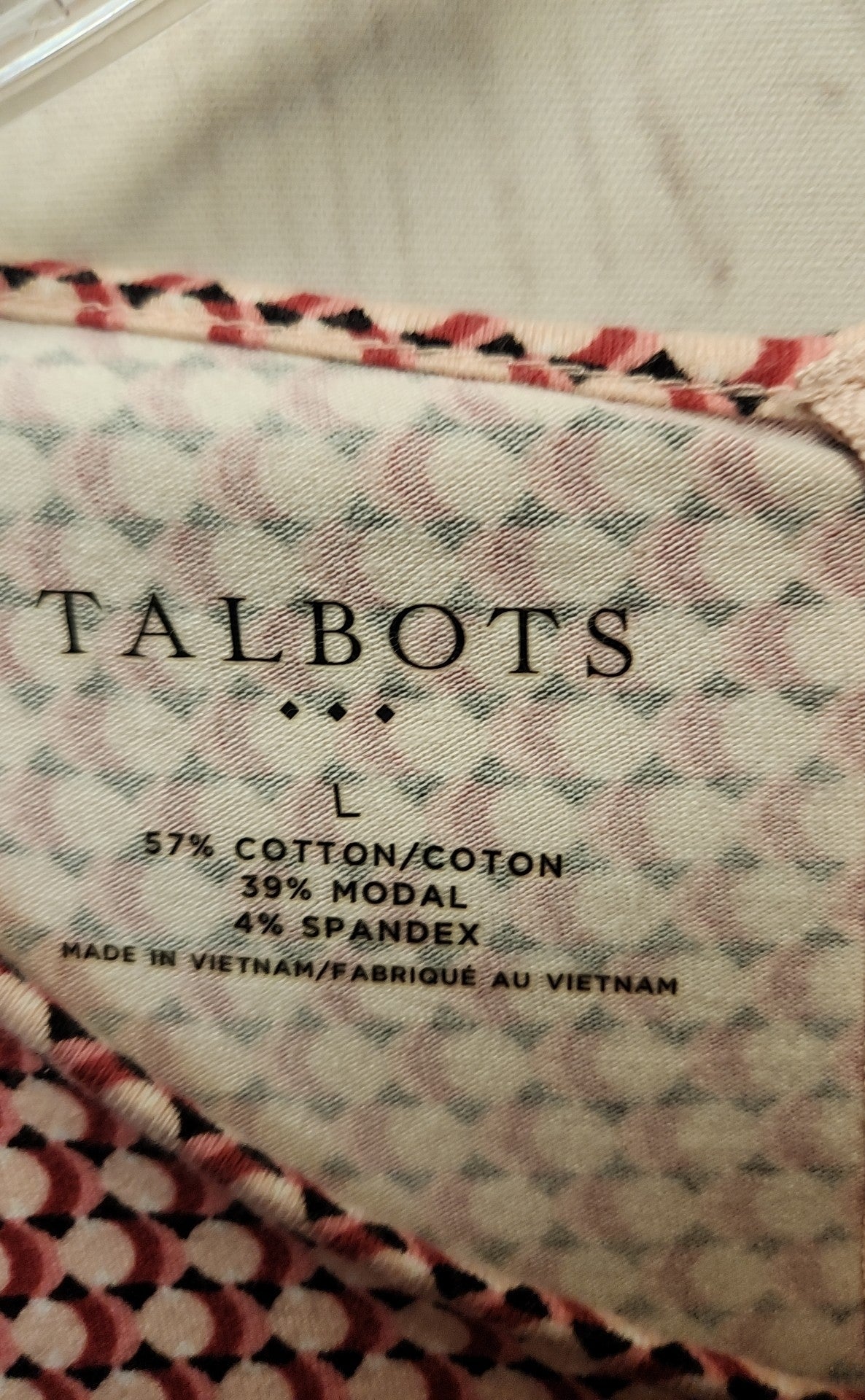 Talbots Women's Size L Pink 3/4 Sleeve Top