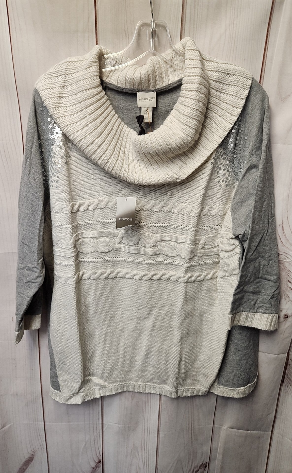 NWT Chico's Women's Size 3 = US XL White & Gray Sweater