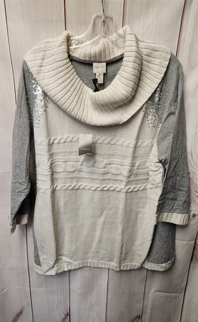 NWT Chico's Women's Size 3 = US XL White & Gray Sweater
