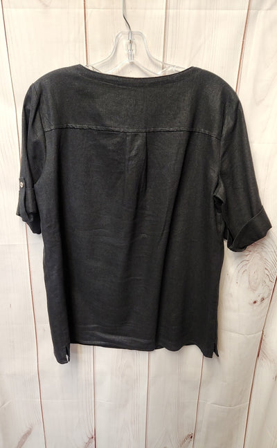 Anne Klein Women's Size S Black Linen Blend Short Sleeve Top