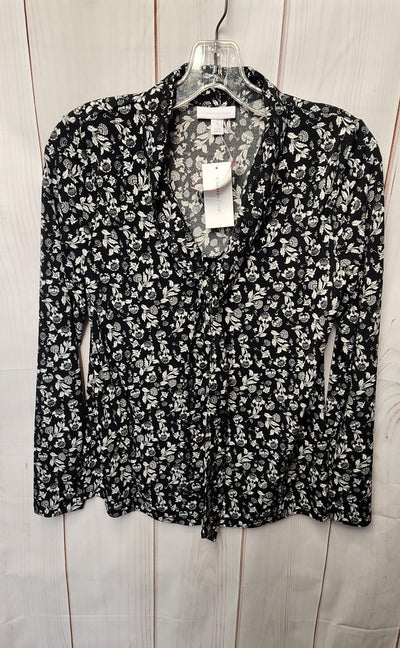 NWT Charter Club Women's Size XS Black Floral Long Sleeve Top