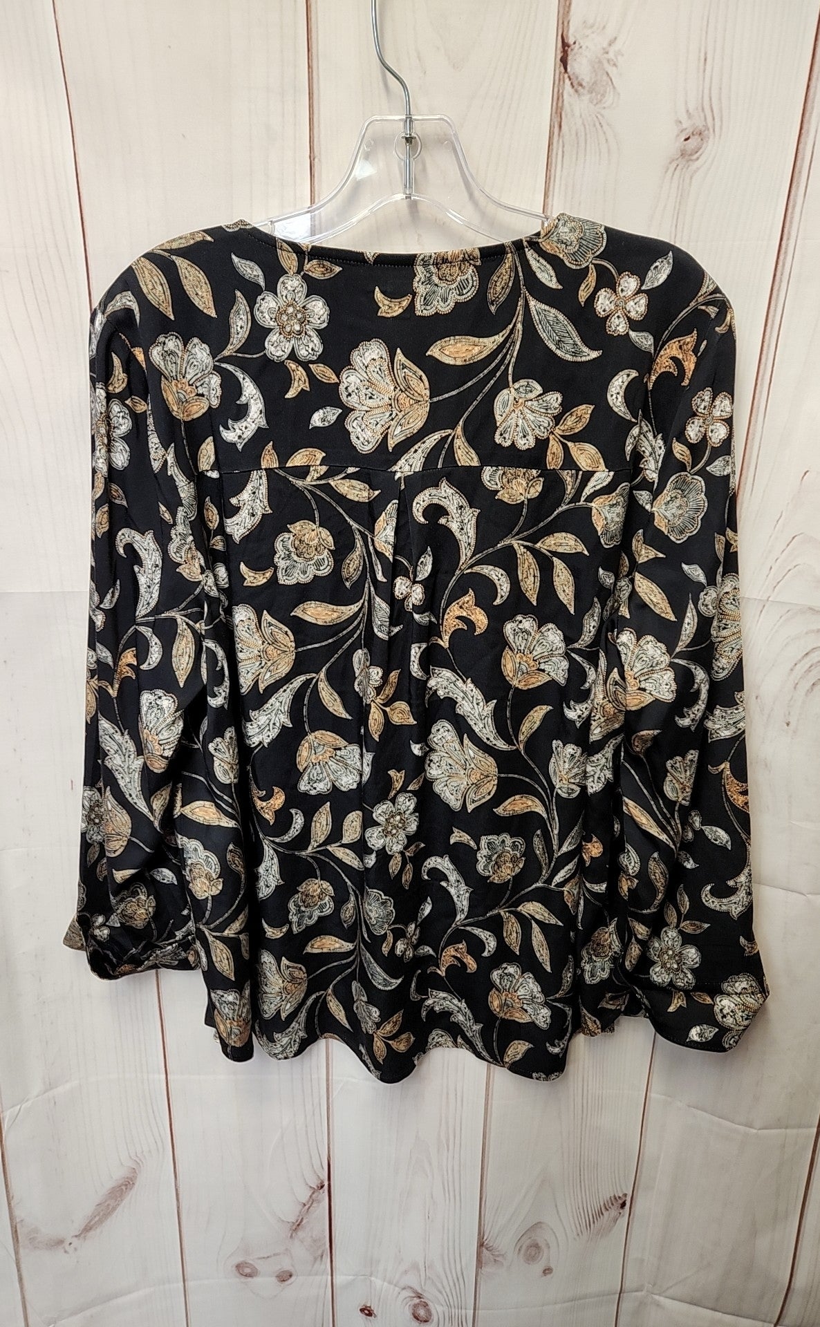 J Jill Women's Size M Black Floral 3/4 Sleeve Top