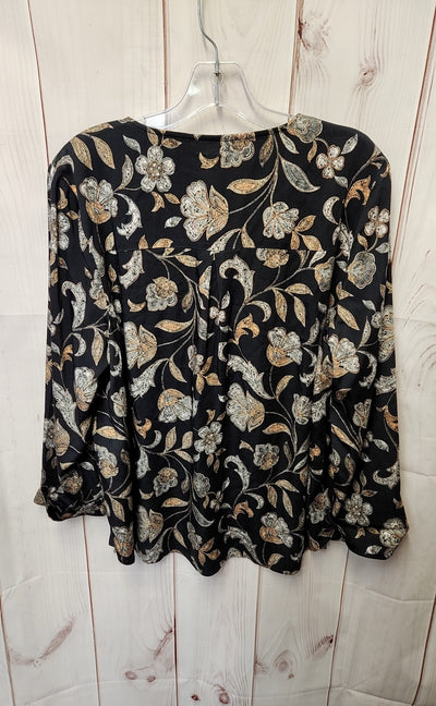 J Jill Women's Size M Black Floral 3/4 Sleeve Top