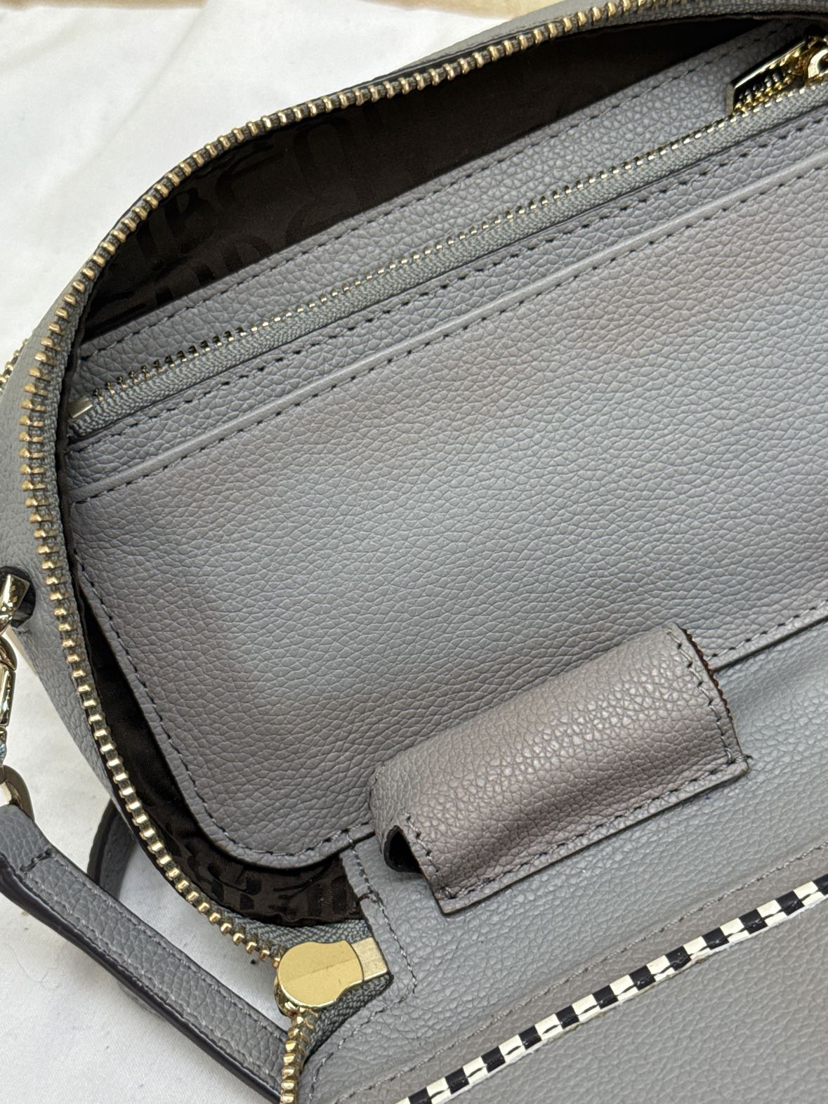 Henri Bendel Gray Leather Crossbody Purse Bag AS IS - marks on front & inside