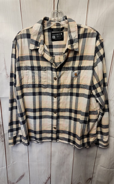 Carhartt Women's Size L Beige & Blue Long Sleeve Top