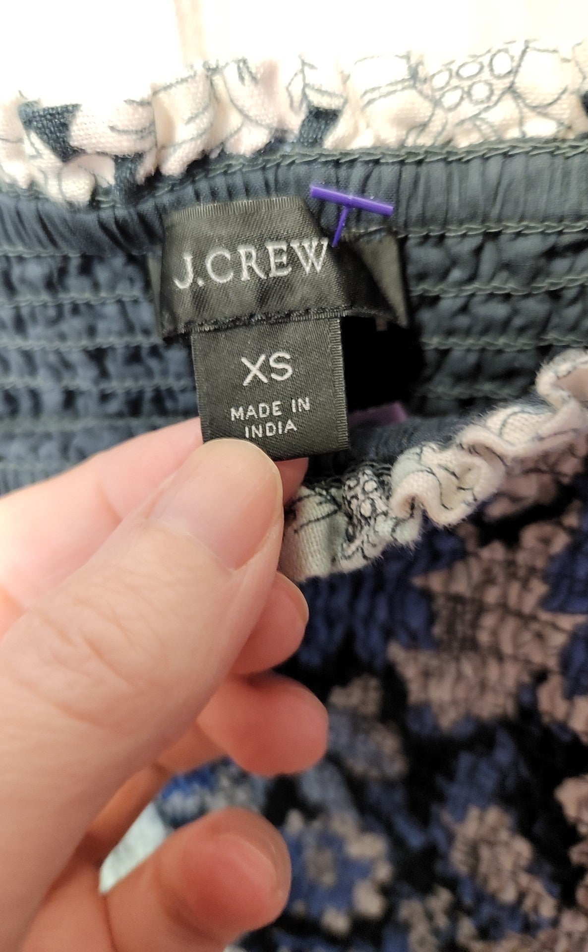J Crew Women's Size XS Blue & White Floral Linen Smocked Dress with Slit