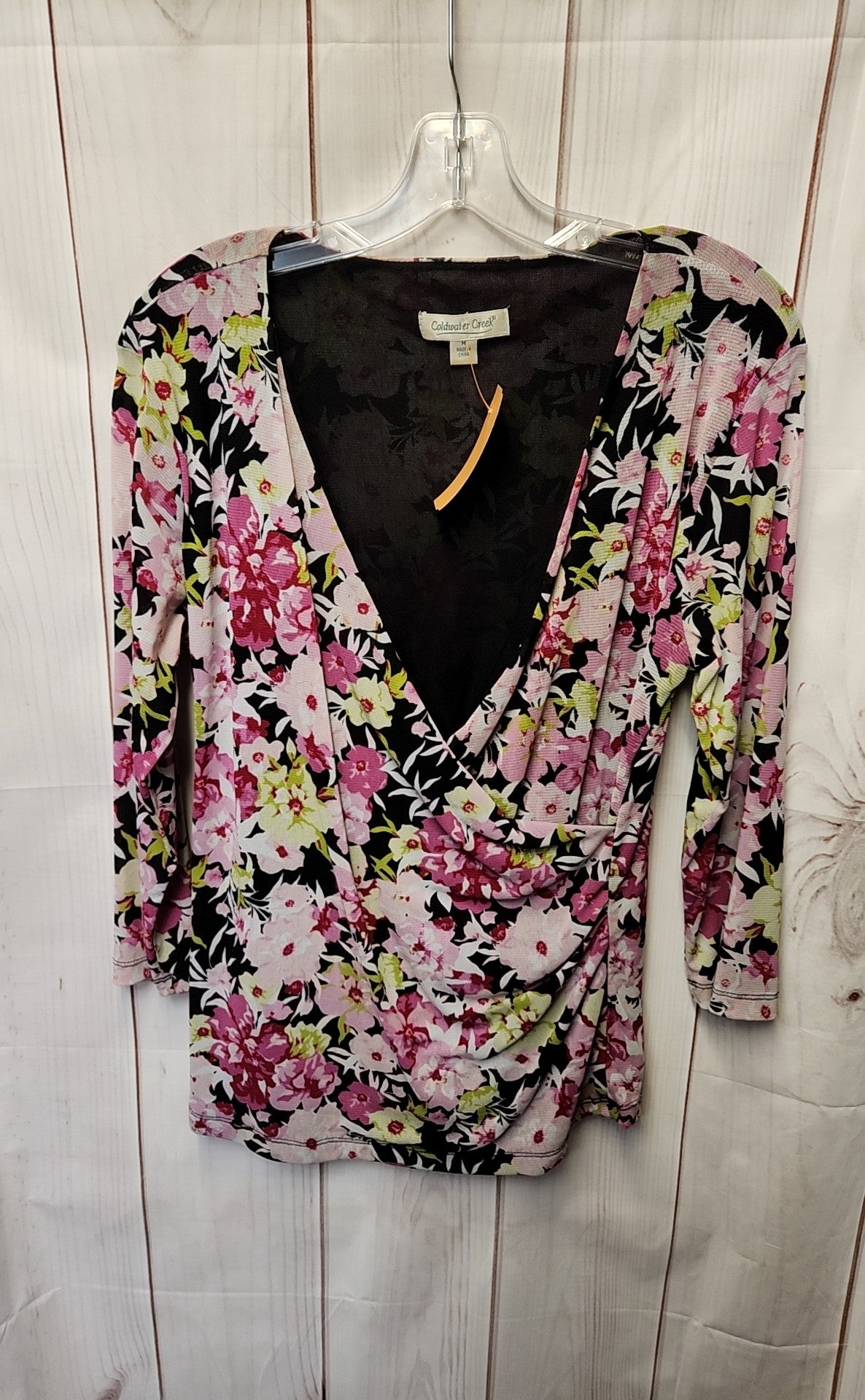 Coldwater Creek Women's Size M Pink Floral 3/4 Sleeve Top