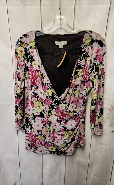 Coldwater Creek Women's Size M Pink Floral 3/4 Sleeve Top