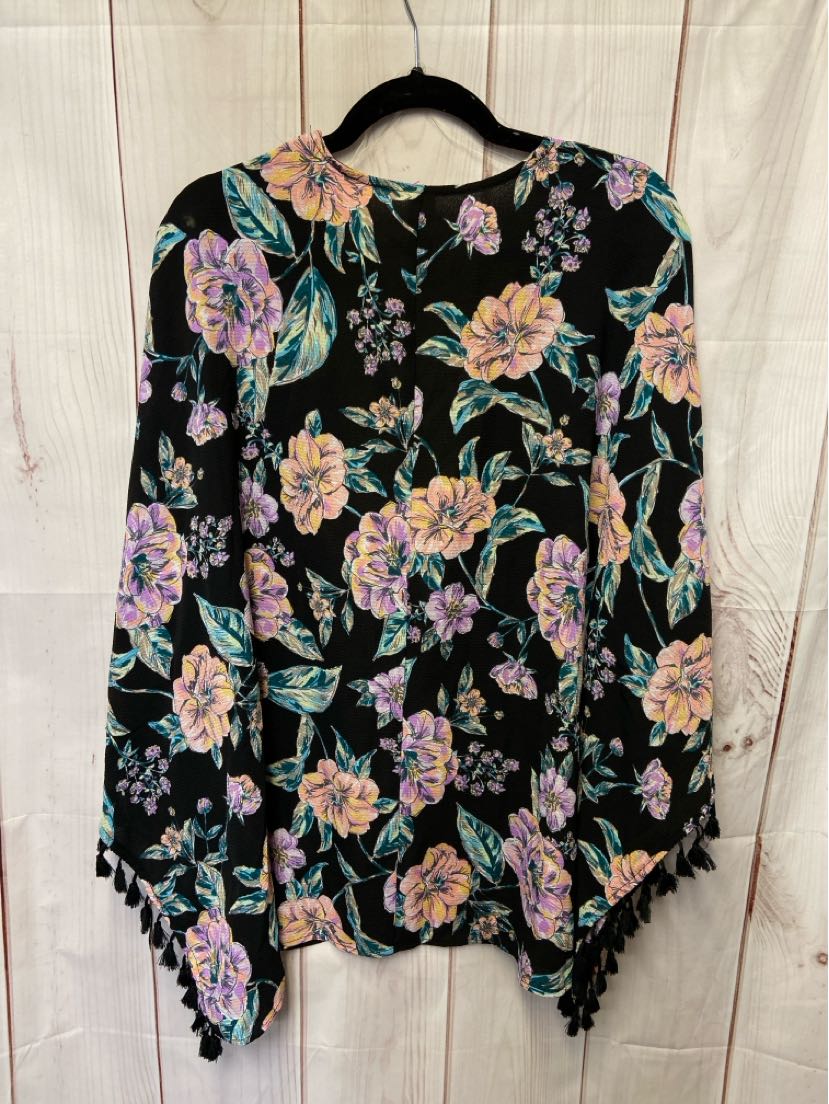 Freshwater Women's Size M Black Floral Cardigan