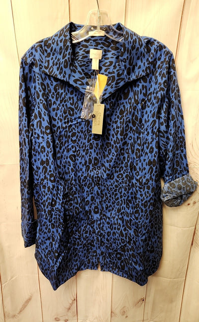 NWT Chico's Women's Size 3 = US XL Blue Animal Print Long Sleeve Top