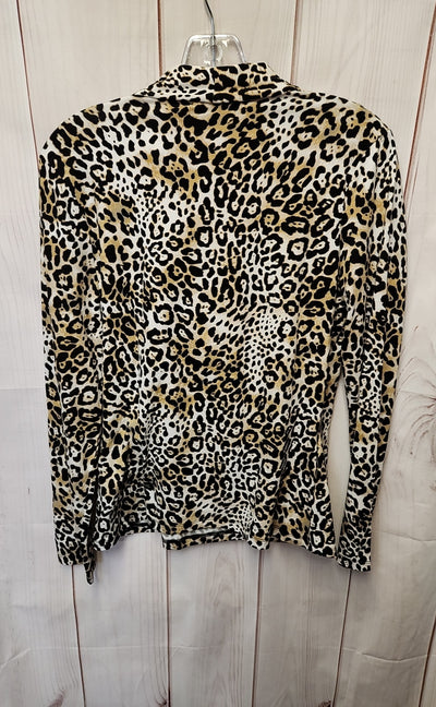Jones New York Women's Size M Black & Beige Animal Print Long Sleeve Top
