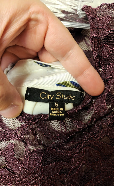 City Studio Women's Size 5 White & Purple Floral Skirt Set