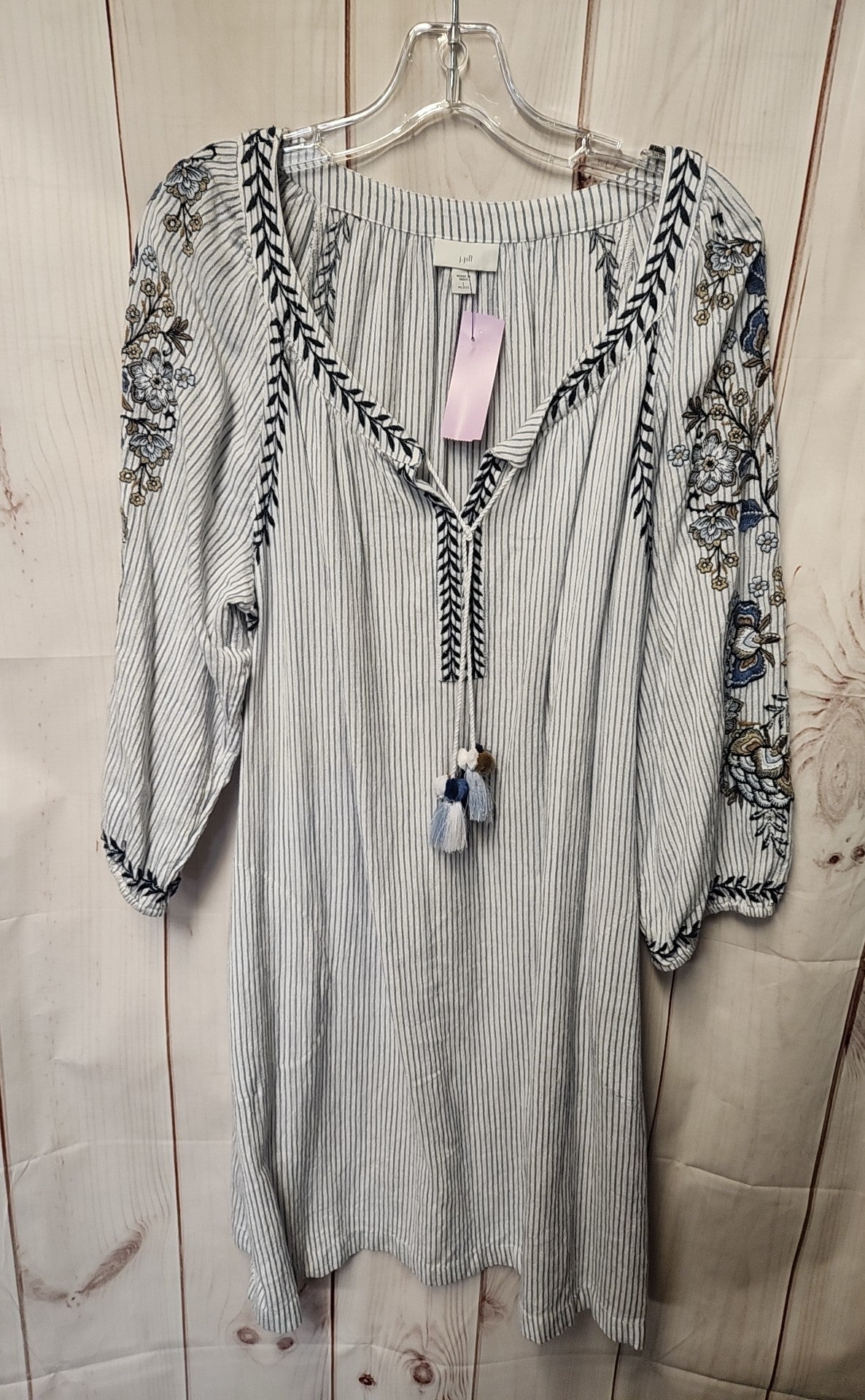 J Jill Women's Size L Petite White & Blue Dress