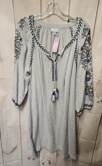 J Jill Women's Size L Petite White & Blue Dress