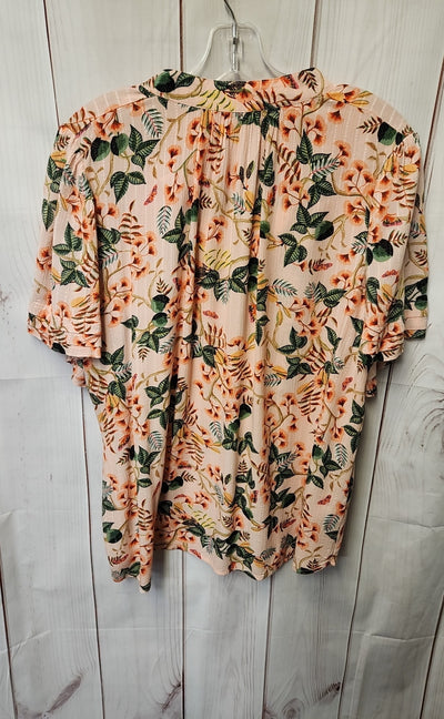 Loft Women's Size L Peach Floral Short Sleeve Top