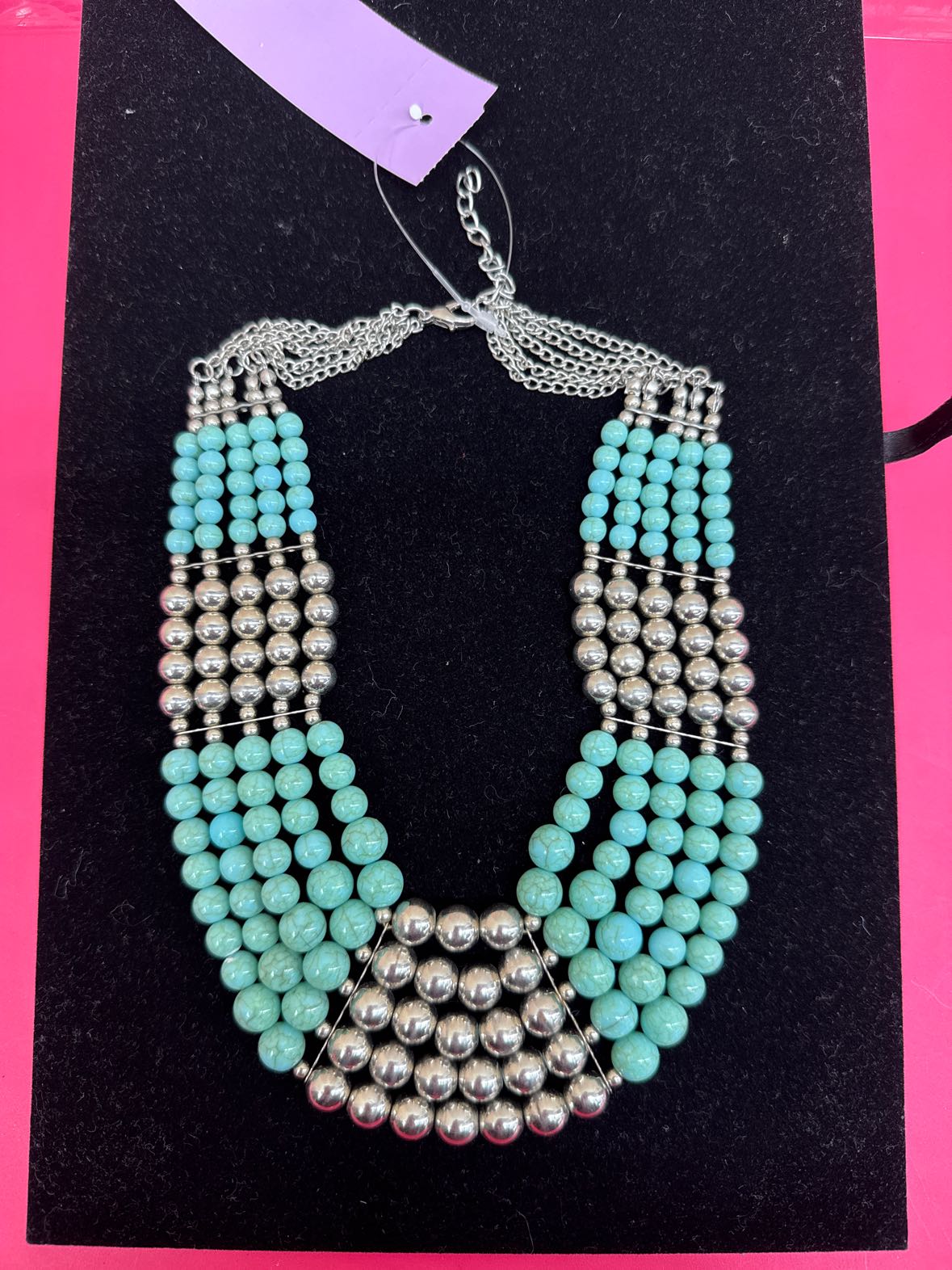 Blue & Silver Beaded Necklace