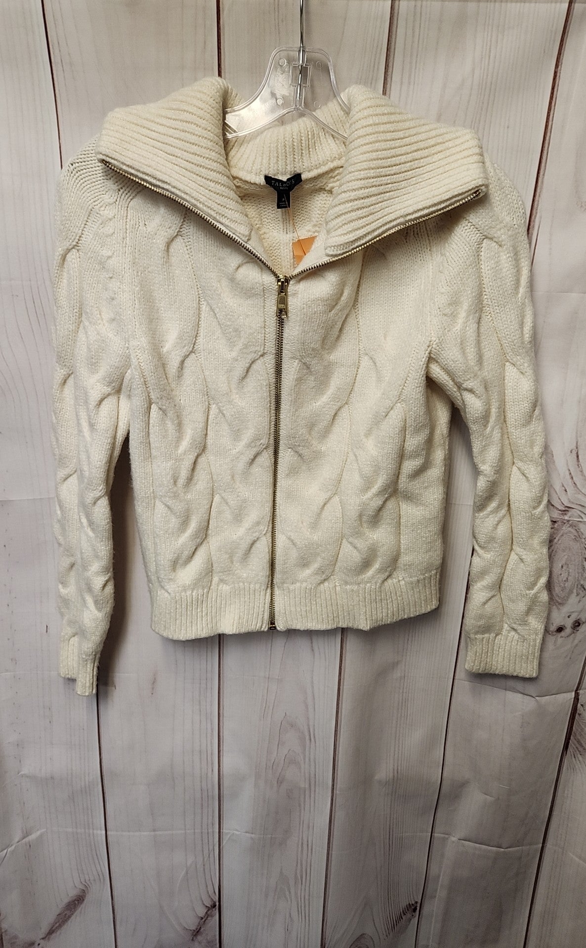 Talbots Women's Size Petite White Full Zip Sweater