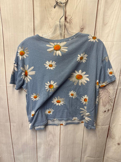 Zara Women's Size S Blue Floral Short Sleeve Top