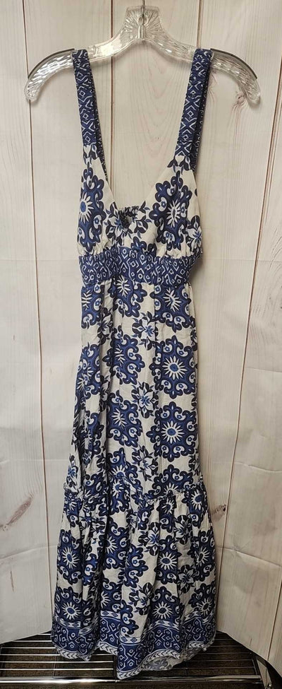 Ranna Gill Women's Size S White & Blue Linen Dress