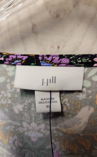 J Jill Women's Size XL Blue Floral 3/4 Sleeve Top