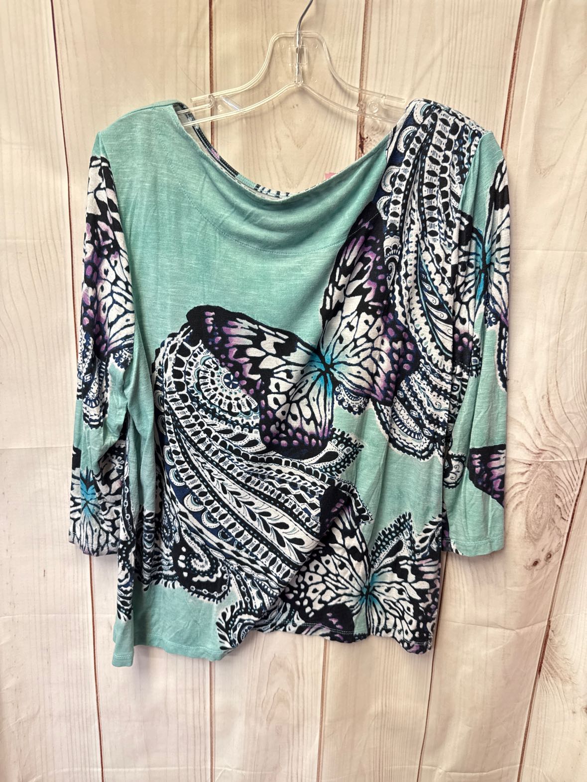 Chico's Women's Size 3 = US XL Blue 3/4 Sleeve Top