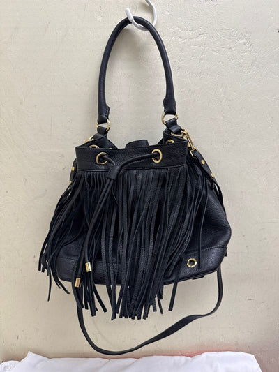 NWT Milly Essex Fringe Drawstring Black Leather Purse Bag