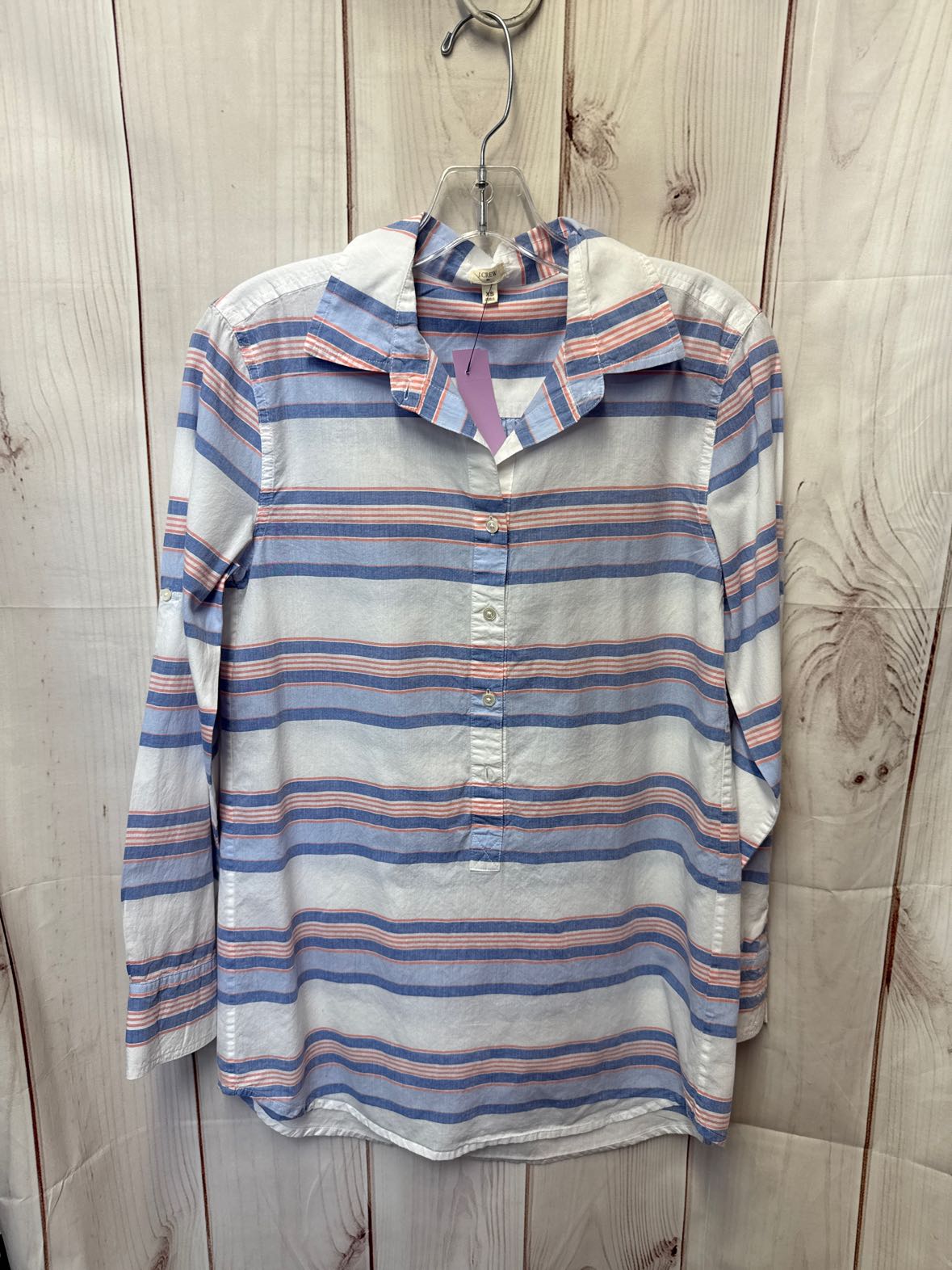 J Crew Women's Size XS White & Blue Long Sleeve Top