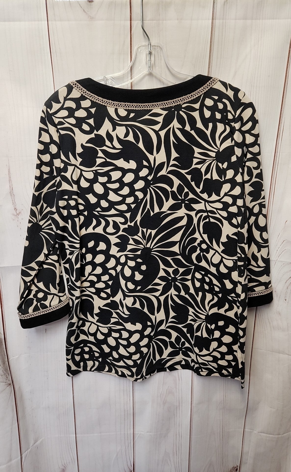 Charter Club Women's Size M Black & Beige 3/4 Sleeve Top