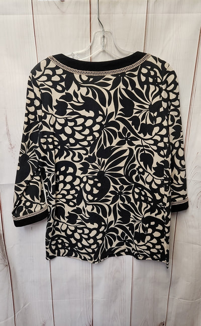 Charter Club Women's Size M Black & Beige 3/4 Sleeve Top