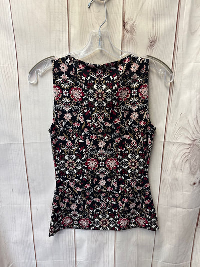 White House Black Market Women's Size XXS Black Floral Sleeveless Top