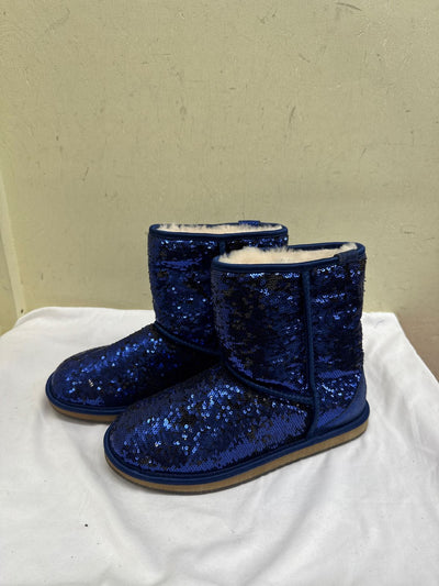 Ugg Women's Size 9 Classic Short Sequin Sparkle Shearling Blue Boots Shoes