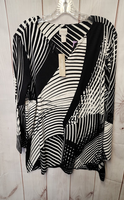 NWT Chico's Women's Size 3 = US XL White & Black Long Sleeve Top