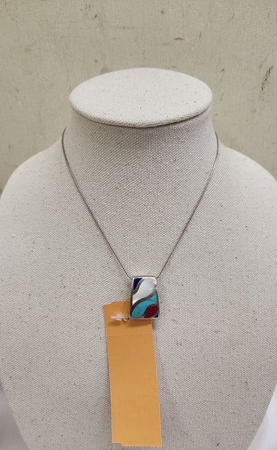 .925 Sterling Silver Italy Multi-colored Pendant Necklace
