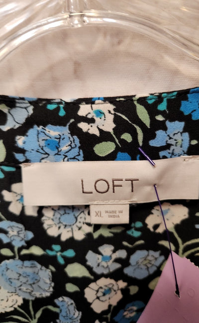 Loft Women's Size XL Black Floral Short Sleeve Top