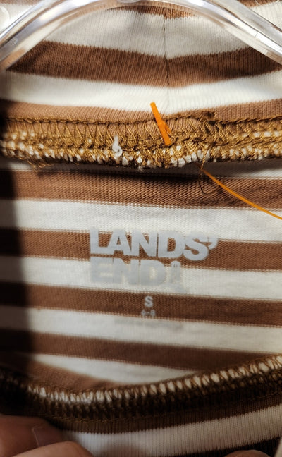 Lands End Women's Size S White & Tan Long Sleeve Top