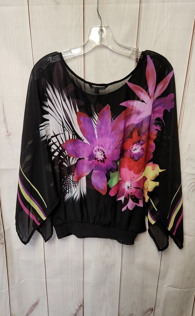 Unique Spectrum Women's Size M Black Floral 3/4 Sleeve Top