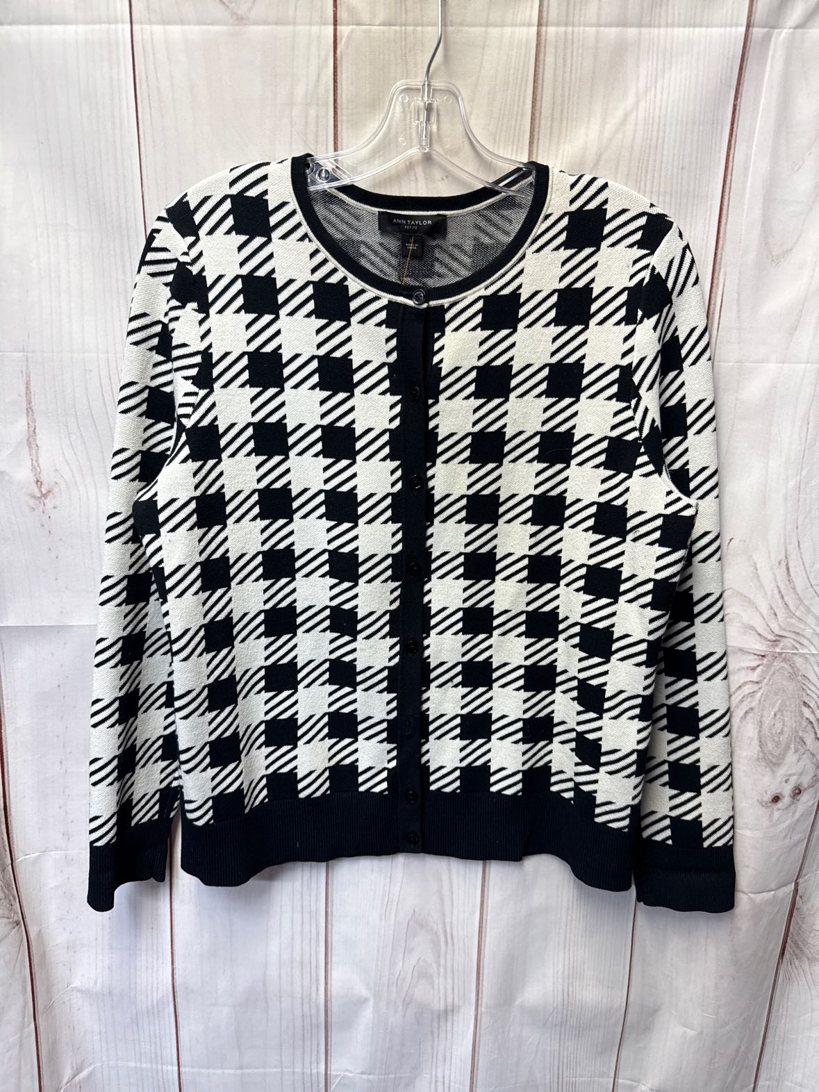 Ann Taylor Women's Size L Petite White & Black Cardigan