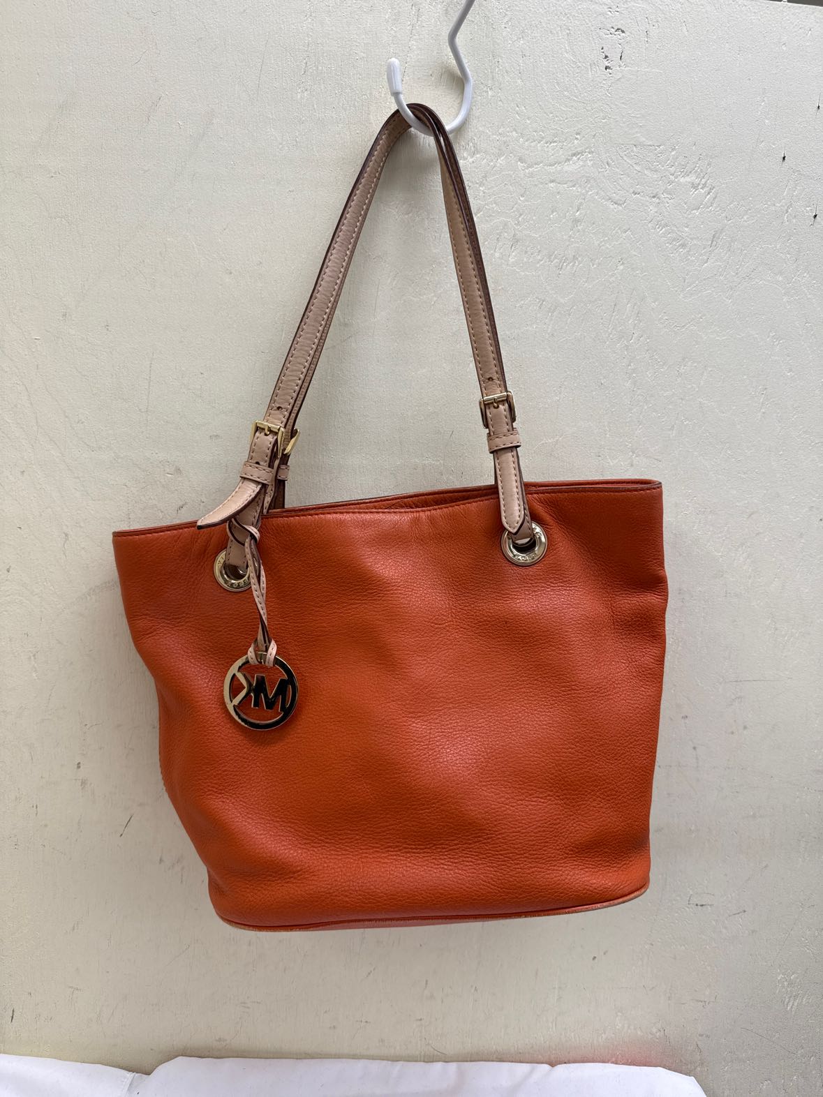 Michael Kors Orange Leather Tote Bag AS IS - wear on corners & marks inside